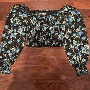 Katie J NYC Black and Blue Floral Blouse. Girls XL